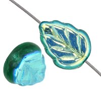 50 11x8mm Transparent Emerald AB Leaf Beads