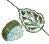50 11x8mm Transparent Olivine AB Leaf Beads