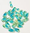 25 14x6mm Transparent Aqua and Jonquil Twisted Drop Beads