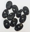 10, 17x11mm Opaque Black Paisley Patterned Twisted Flat Oval Beads