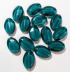 15 18x12mm Transparent Dark Teal Ridged Flat Oval Beads