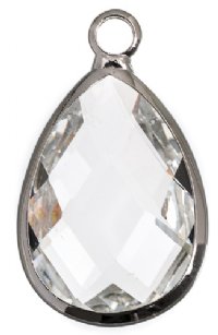 1, 18x13mm Faceted Crystal Glass Teardrop Pendant in Rhodium Setting