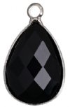 1, 18x13mm Faceted Jet Glass Teardrop Pendant in Rhodium Setting