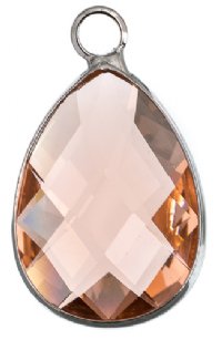 1, 18x13mm Faceted Light Rose Glass Teardrop Pendant in Rhodium Setting