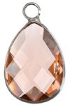 1, 18x13mm Faceted Light Rose Glass Teardrop Pendant in Rhodium Setting