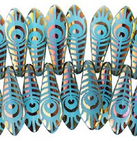10, 5x16mm Blue Gold AB Lazer Etched Dagger Beads with Peacock Feather Pattern
