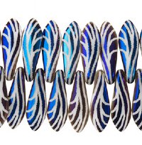 10, 5x16mm Jet / Blue AB Lazer Etched Dagger Beads with White Wing Pattern