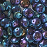 50 6mm Opaque Blue Iris Two Hole Glass Lentil Beads