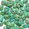 50 6mm Opaque Turquoise Picasso Two Hole Glass Lentil Beads