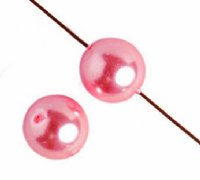 16 inch strand of 6mm Honeysuckle Pink Round Glass Pearl Beads