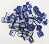 40, 6x7mm Cobalt and White Marble Cube Beads