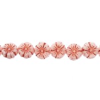 22, 9mm Red On Alabaster Czech Glass Pressed Flower Beads