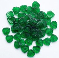 50, 9mm Transparent Kelly Green Glass Leaf Beads