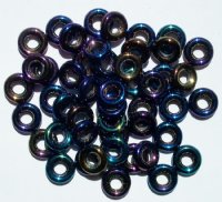 50 3x9mm Metallic Navy Iris Ring Beads