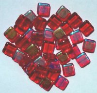 30 9mm Transparent Red AB Flat Square Beads