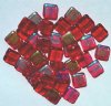 30 9mm Transparent Red AB Flat Square Beads