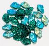 25, 9x14mm Emerald AB Wavy Glass Leaf Beads