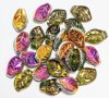 25, 9x14mm Olive Marea Half Coat Wavy Glass Leaf Beads