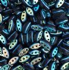 50, 8x3mm Opaque Black AB Reversal 3 Hole Czech Glass Cali Beads