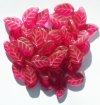 50 14mm Transparent Raspberry Glass Leaf Beads