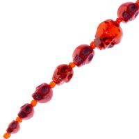 6.5 Inch Strand of Red Glass, Ceramic, and Howlite Skull Beads