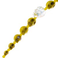 6.5 Inch Strand of Yellow / Jonquil Glass, Ceramic, and Howlite Skull Beads
