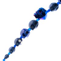 6.5 Inch Strand of Dark Blue Glass, Ceramic, and Howlite Skull Beads