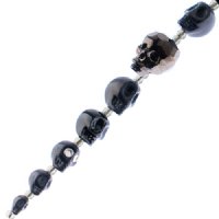 6.5 Inch Strand of Black Diamond Glass, Ceramic, and Howlite Skull Beads