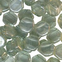 30, 6mm Transparent Lumi Mint Czech Glass Two Hole Hexx Beads
