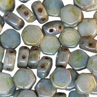 30, 6mm Patina Czech Glass Two Hole Hexx Beads