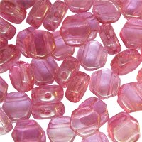 30, 6mm Transparent Lumi Light Rose Czech Glass Two Hole Hexx Beads