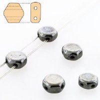 30, 6mm Hematite Czech Glass Two Hole Honeycomb Beads