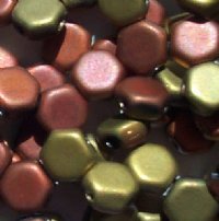 30, 6mm Jet Matte California Gold Czech Glass Two Hole Honeycomb Beads