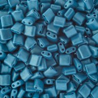10 Grams 5x5mm Blue Chalk Metallic Dyed Two Hole Karo Beads