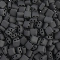 10 Grams 5x5mm Opaque Matt Black Two Hole Karo Beads