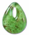 1 27x19mm Green & Gold Foil Open Teardrop Lampwork Pendant