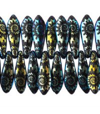 10, 5x16mm Jet AB Lazer Etched Dagger Beads with Spiral Sun Pattern