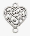 Pack of 10, 19x14mm Antique Silver Open Filigree Heart Connector / Links