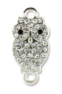 1 21x10mm Rhodium and Crystal Owl Two Loop Link / Connector