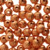 50, 4mm Round Bright Copper Corrugated Metal Beads