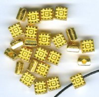25 6x5mm Bright Gold Dotted Flat Square Metal Beads