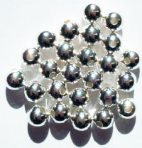 25 7mm Round Bright Silver Plated Metal Beads