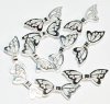 10, 22x8mm Bright Silver Open Dragonfly / Butterfly Wing Metal Beads