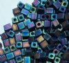 10 grams of 4x4mm Opaque Frost Rainbow Black Miyuki Cubes