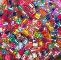 10 grams of 4x4mm Miyuki Cube Beads - Colorlined Crystal Mix