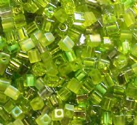 10 grams of 4x4mm Miyuki Cube Beads - Green With Envy Mix