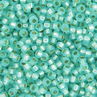 SB6-0571 22g of Silverlined Dyed Aqua Green Alabaster Opal  6/0 Miyuki Seed Beads