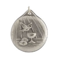 1, 22mm Antique Silver Dove / Wine / Bread Eucharist Medal