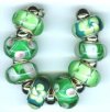 Strand of 8 13x9 Pandora Style Lampwork Beads -  Leafy Green Mix