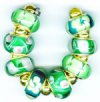 Strand of 8 13x9 Large Hole Lampwork Beads - Gold and Green Mix